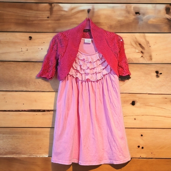 6-7yrs pink dress + breezy knit Bolero Cardigan summer girls clothing bundle - Picture 3 of 14